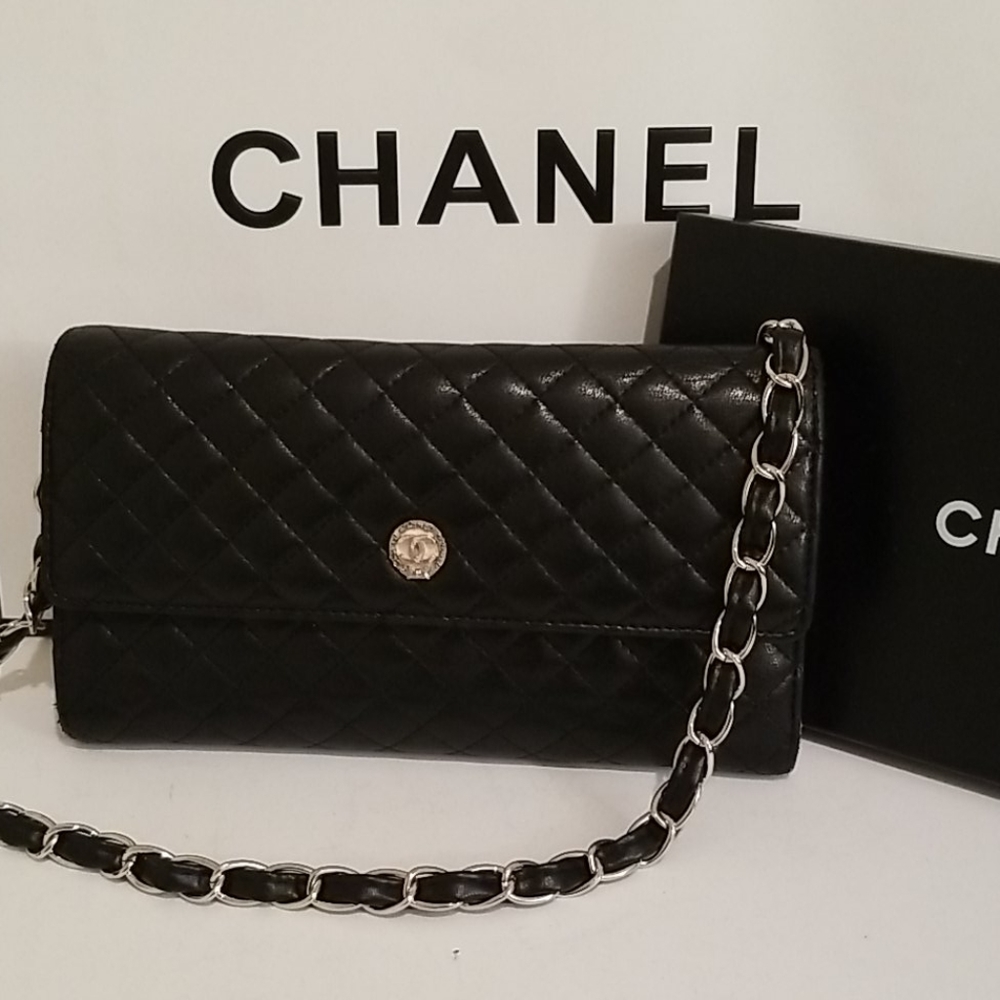 CHANEL Lambskin Large Clutch Purse Crossbody
